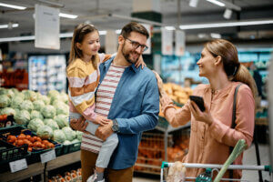 Family in grocery store